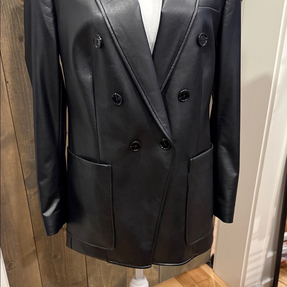 Boss Black Double-Breasted Vegan Leather Blazer - Picture 2 of 11